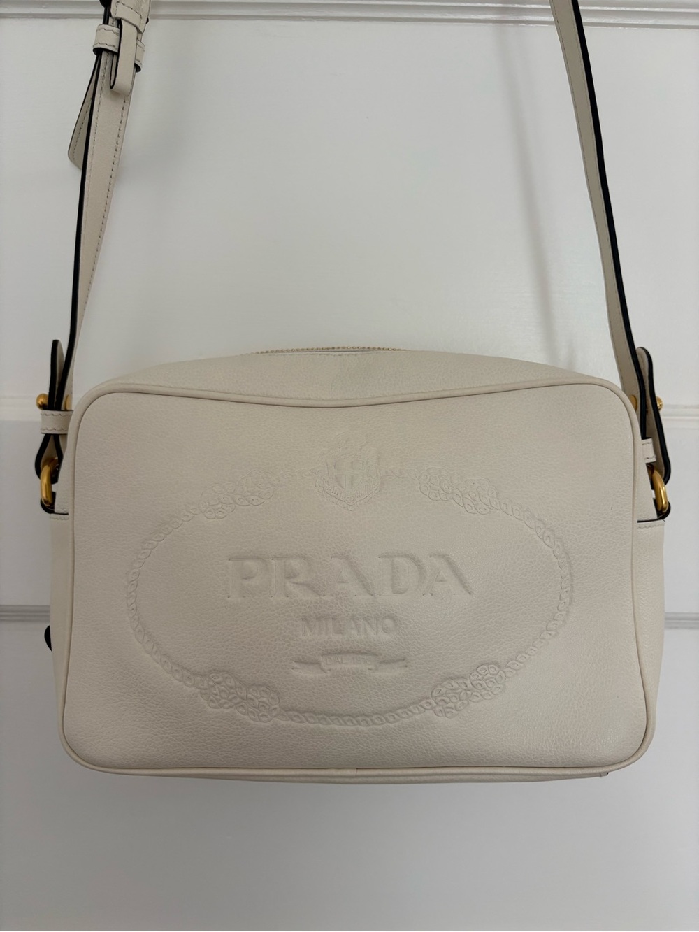 Prada white Leather Crossbody with Embossed Logo